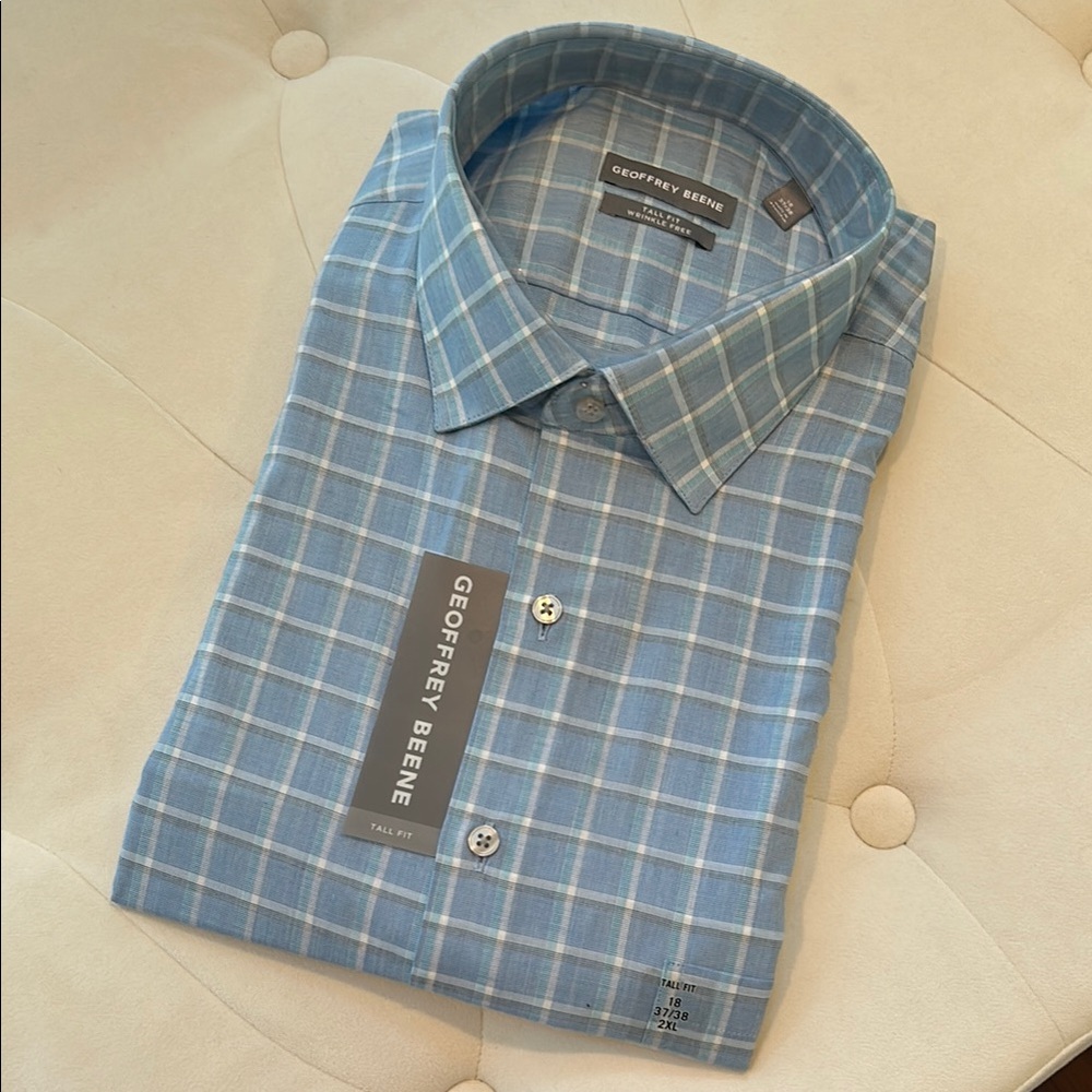 NWT Geoffrey Beene Men's Blue Checkered Shirt